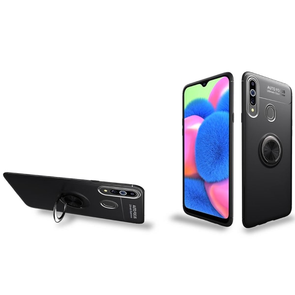 Samsung Galaxy A20S - Skal med Ringhållare Svart/Blå