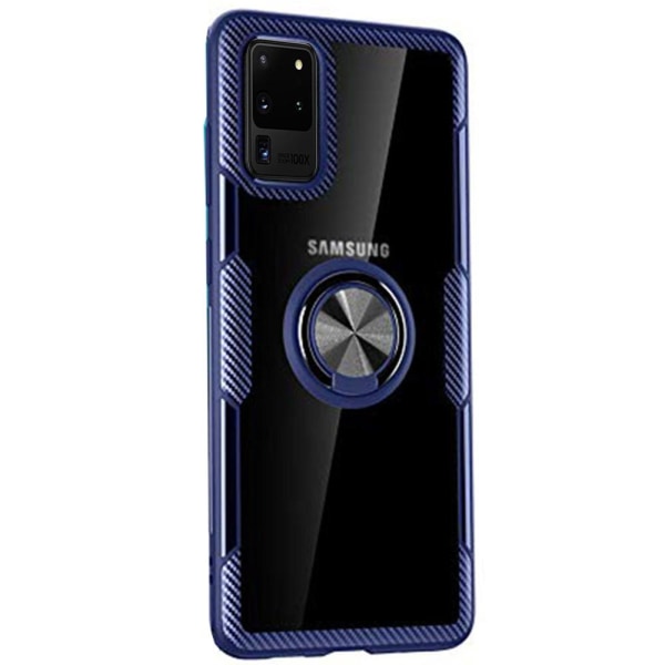 Glat cover med ringholder - Samsung Galaxy S20 Ultra Silver Svart/Silver