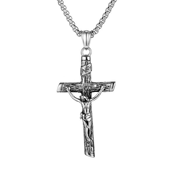 Kors Jesus Rustfrit Stål Halskæde Silver