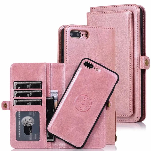 iPhone 7 Plus - Praktisk Smart Wallet-etui Pink gold