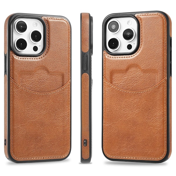 iPhone 13 Pro - Stilrent Kortfodral i Läder med Exakt Passform Mörkbrun