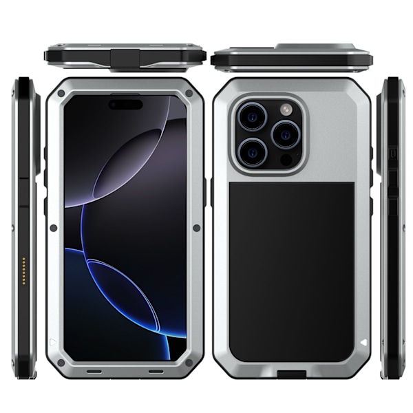 iPhone 16 Pro Max - Stötsäkert HEAVY DUTY Aluminiumskal Silver