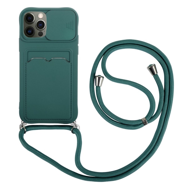 iPhone 12 Pro Max - Skal med Korthållare Mörkgrön