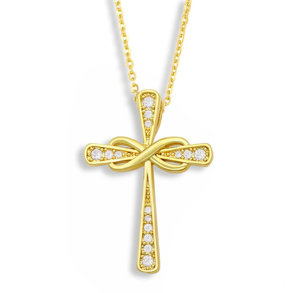 Hög Kvalitets Kors Halsband Guld OÄNDLIG
