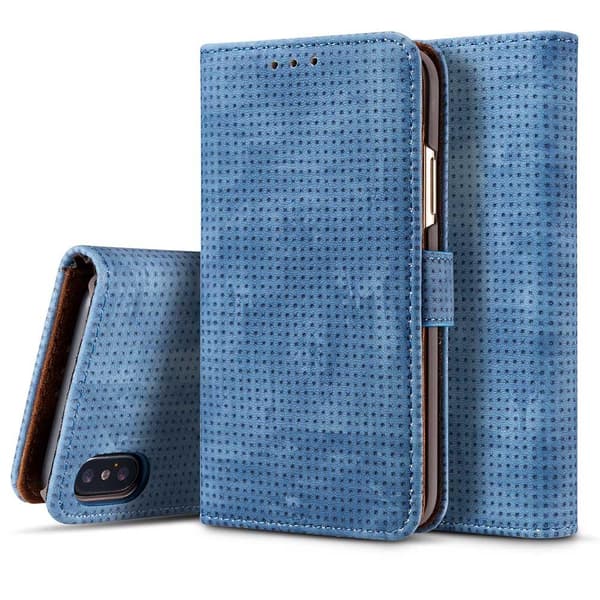 Plånboksfodral i Retrodesign från LEMAN till iPhone XS Max Blå Blå