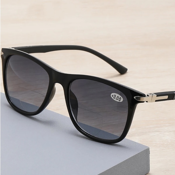 Bifokala Solglasögon UV-Skydd för Män & Kvinnor - Fyrkantig Desi Svart +2.5