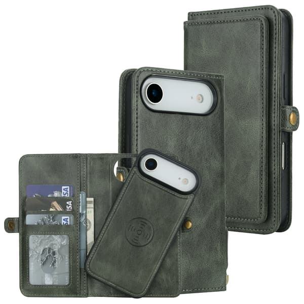 iPhone 17 Air 2-i-1 Läderfodral Mörkgrön