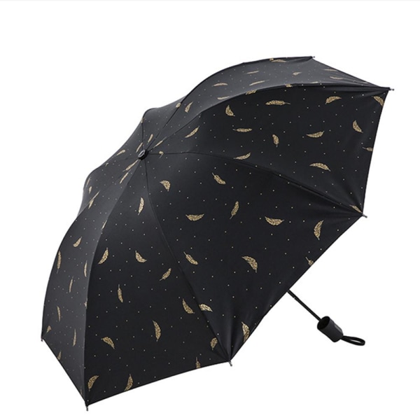 Praktisk slitesterk paraply med fjærmotiv Svart
