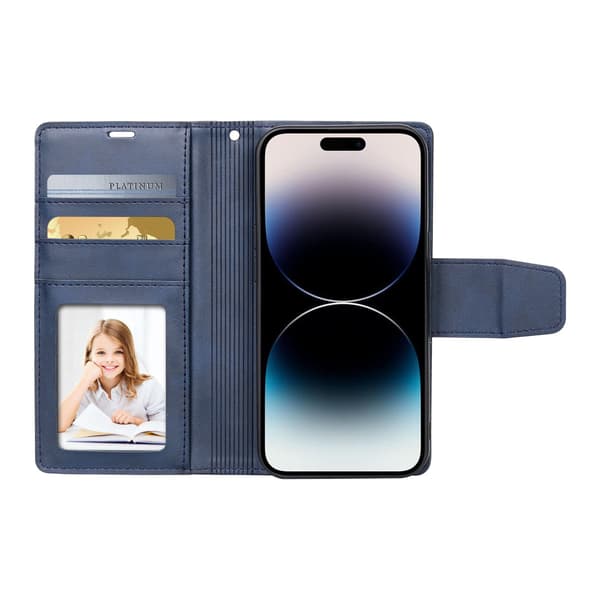 iPhone 16 Pro - Elegant 2-i-1 Plånboksfodral som Ger Allt i Ett Marinblå
