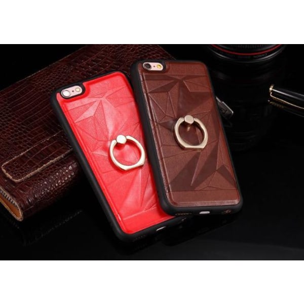 Praktisk iPhone 6/6S etui i skinn med ringholder fra FLOVEME Röd