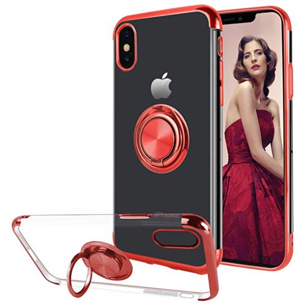 iPhone X/XS - FLOVEME Stilrent Skal med Ringhållare Röd Röd