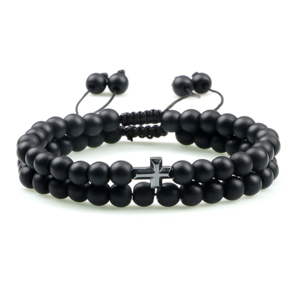 Exklusivt Hög Kvalitet Kors Kularmband Matte Svart