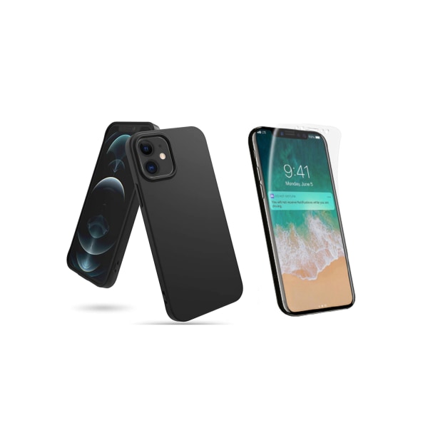 iPhone 12 - Mattbehandlat Skyddsskal & Mjukt Skärmskydd Svart