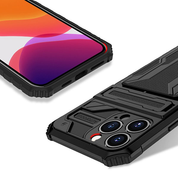 iPhone 14 Pro - Skal med GÖMD Korthållare Svart