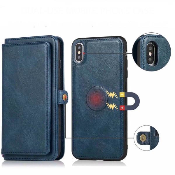 iPhone X/XS - Smart Plånboksfodral Mörkblå