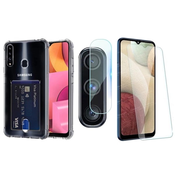 Samsung Galaxy A20s 1 Set Skal + Skärmskydd + Kameralinsskydd Transparent