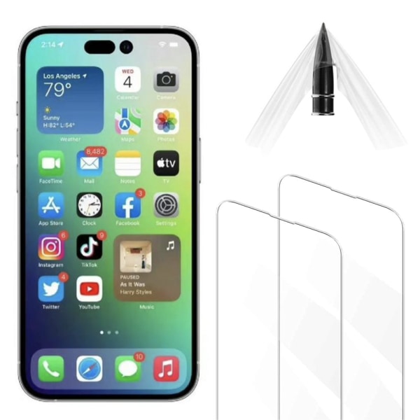 2-PACK iPhone 14 Pro Max Skjermbeskytter Hydrogel HD 0,2 mm Transparent