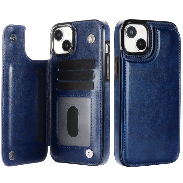 Tyylikäs nahkakotelo iPhone 15 Plus -puhelimelle Marine blue