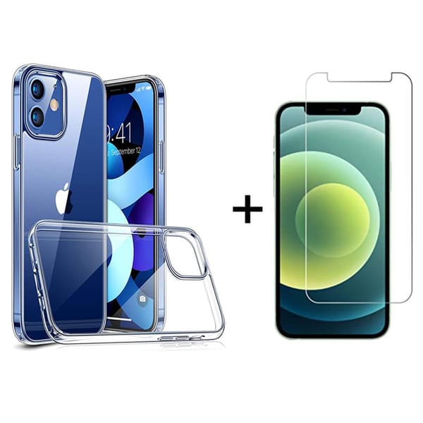 iPhone 12 - Silikoni suojakotelo + Näytönsuoja Transparent