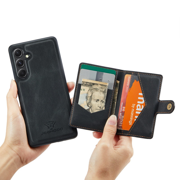 Trendigt Plånboksfodral med Magnetisk Hållare för Samsung Galaxy Svart