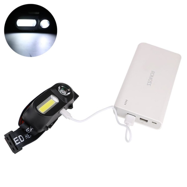 L�tt och smidig pannlampa (COB/XPE LED) USB-laddning Svart