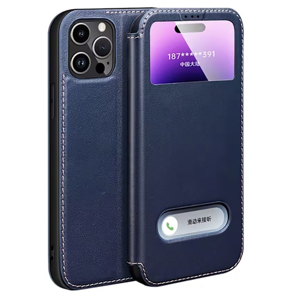 iPhone 16 Pro Max - Exklusivt Skal i Äkta Läder & TPU Blå