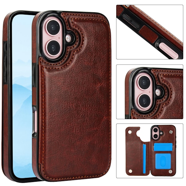 iPhone 16 Plus - Wallet Case, Elegant, Praktisk och Säker Brun