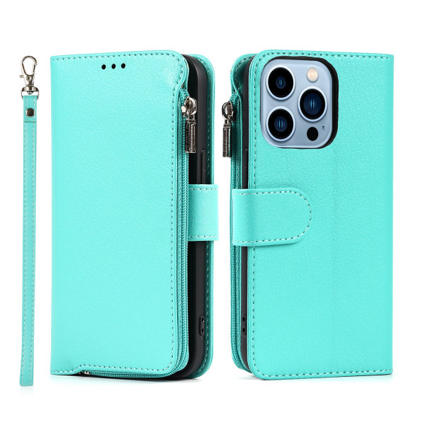 Elegant plånboksfodral i mikrofiberläder med dragkedja - iPhone Green