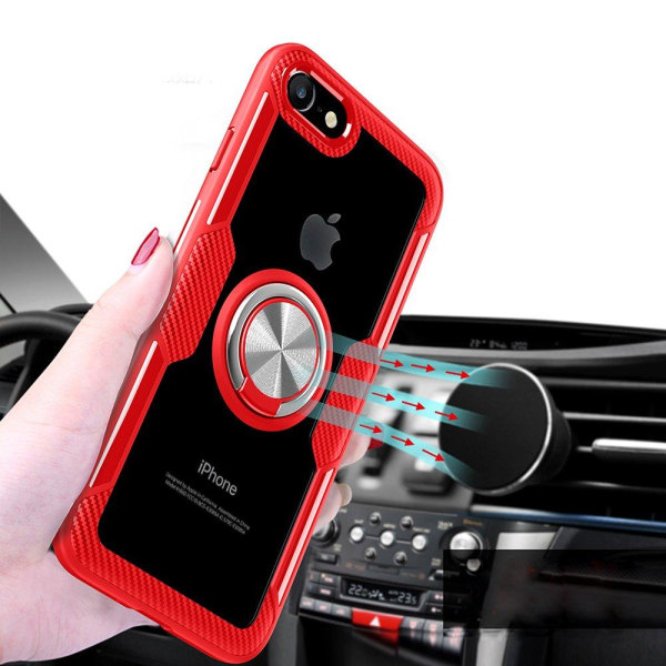 iPhone 6/6S PLUS - Stilrent Skal med Ringhållare (LEMAN) Röd/Silver