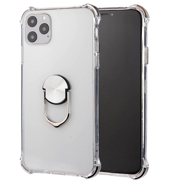 iPhone 11 Pro Max - Skyddande Praktiskt Skal med Ringhållare Silver Silver