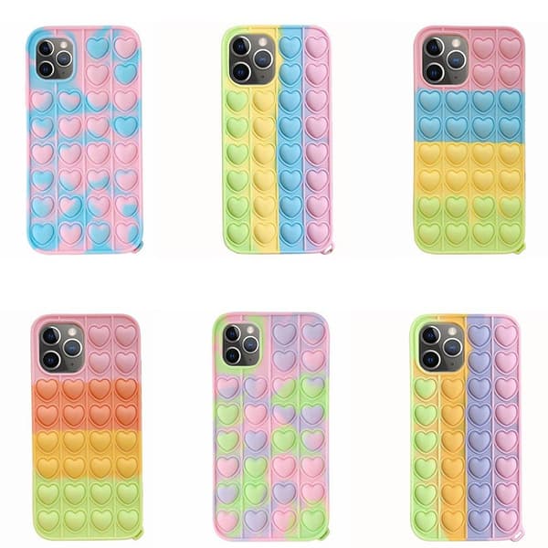 iPhone 12 Pro - Fidget Pop It Simple Dimple Silikonskal Rosa-Blå-Gul-Grön