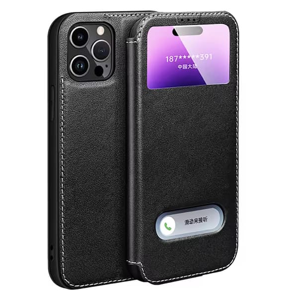 IPhone 15 Pro+ Mobilskal  Lyxigt skydd i soft TPU och äkta läder Kaffe