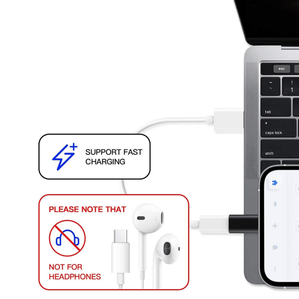 USB-C till Lightning Adapter 2in1 Laddning + Dataöverföring Vit