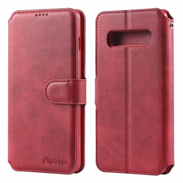 Samsung Galaxy S10 - Beskyttende stilfuldt PU læder pung etui Röd