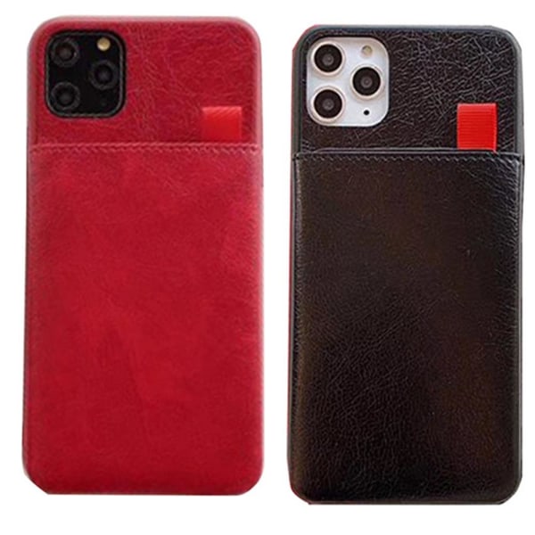 iPhone 11 Pro Max - Praktiskt Retro Leman Skal med Kortfack Red Röd