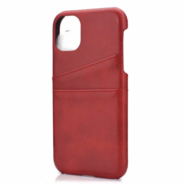 iPhone 15 Plus - Tynt PU-skinndeksel med 2 kortspor Red