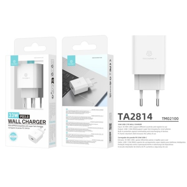 Techancy 33W USB-C Laddare - Snabbladdning i Elegant Vit Design