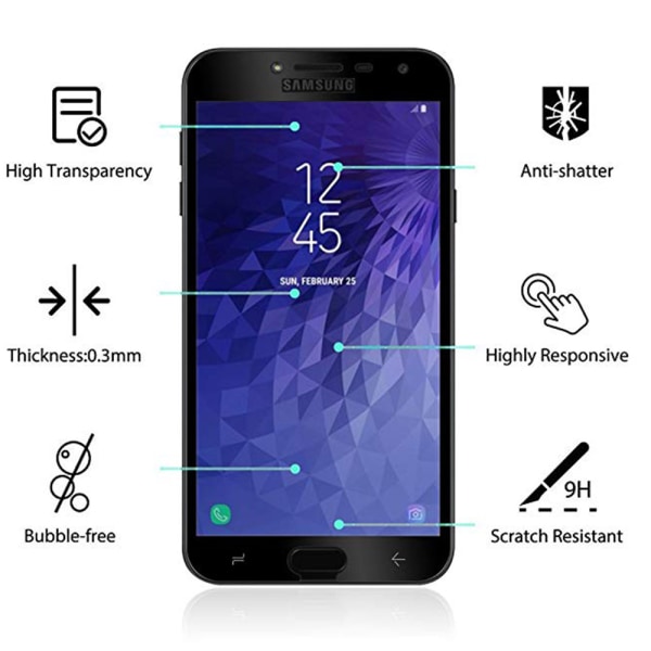 Samsung Galaxy J4 2018 Skærmbeskytter 3D HD 0,3 mm Svart