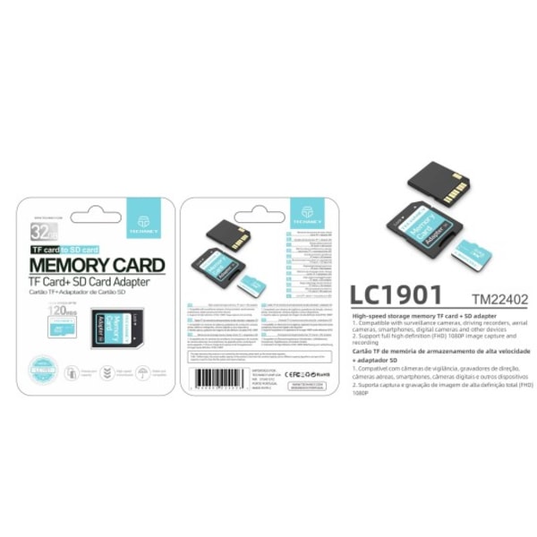 Praktisk 32 Gb Micro SD minnekort med adapter