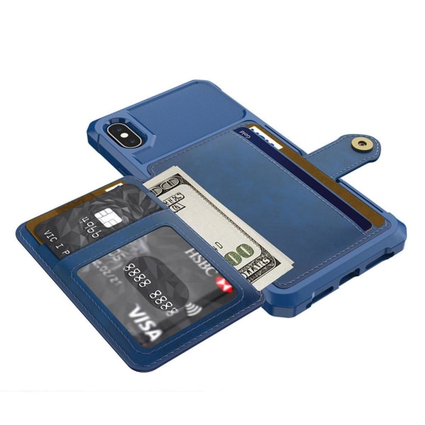 iPhone X/XS - Praktiskt Skyddande Skal med Kortfack Blå