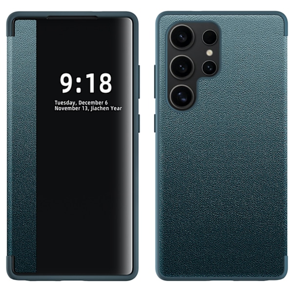 Samsung Galaxy S23 Ultra - Slimmat Fodral med Smart Fönster Grön