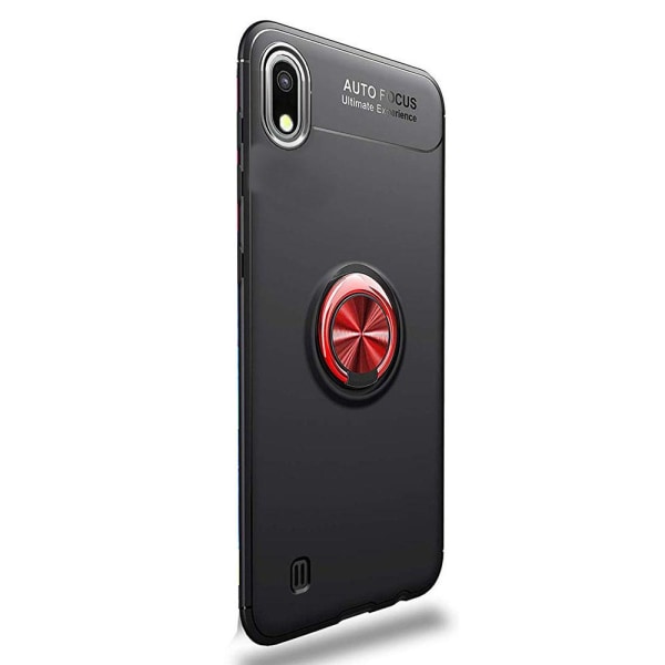 Samsung Galaxy A10 - Praktiskt Skyddande Skal med Ringhållare DarkRed Svart/Röd