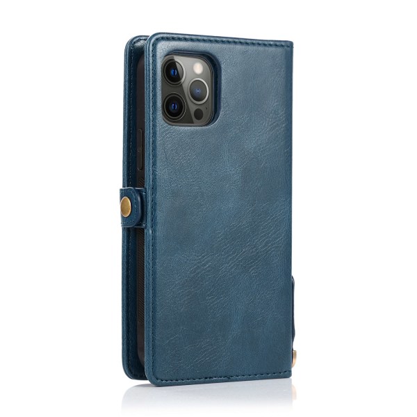 iPhone 15 Pro - Tyylikäs lompakkokotelo ylellistä nahkaa ja lyhythihainen Marine blue
