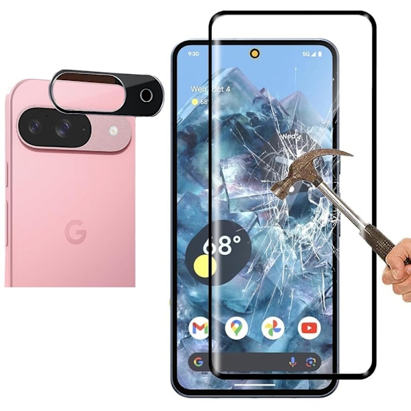 Google Pixel 9 - 2.5D Framsida Svart + Kameraskydd i 1 Set