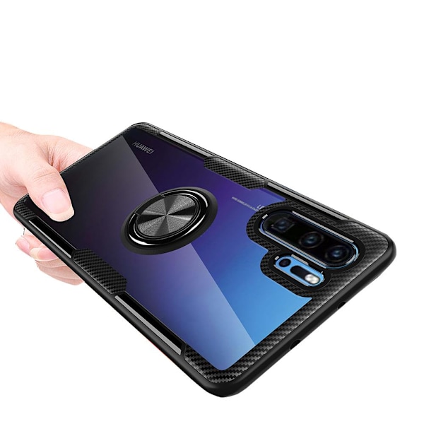 Huawei P30 Pro - Stilsäkert Hybridskal med Ringhållare (LEMAN) Svart/Silver