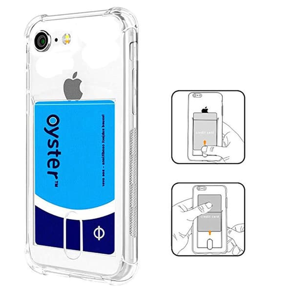 iPhone 7 - Stødabsorberende Silikoneskal med Kortlomme Transparent