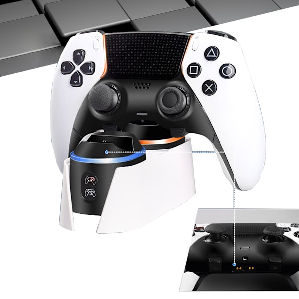 RGB-kontrollerladdningsstation för PlayStation 5. Snabb laddning med LED-indikator. Vit