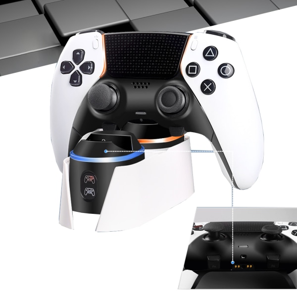 RGB-kontrollerladdningsstation för PlayStation 5. Snabb laddning med LED-indikator. White
