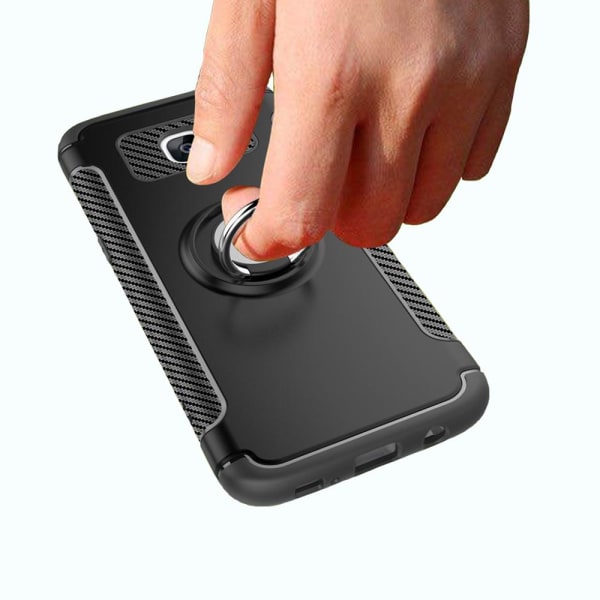 Samsung Galaxy S7 Edge - FLOVEME´S Carbonskal med Ringhållare Svart