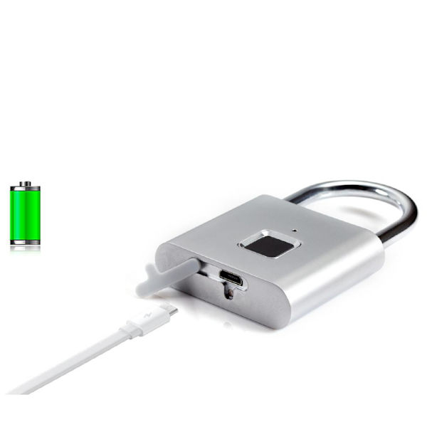 Praktiskt H�ngl�s med Fingeravtryck Sensor Silver